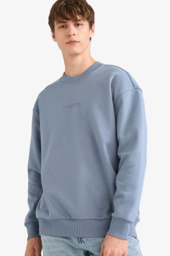 Boxy Fit Bisiklet Yaka Baskılı Sweatshirt