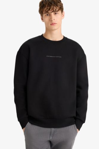 Boxy Fit Bisiklet Yaka Baskılı Sweatshirt