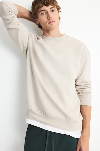 MAN Stone Boxy Fit Cotton Fleece Lined Crew Neck Printed Sweatshirt