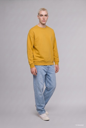 Мужчины Темно-желтый Свитшот Boxy Fit