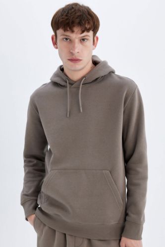 Regular Fit Kapüşonlu Kanguru Cepli İçi Yumuşak Tüylü Basic Düz Sweatshirt