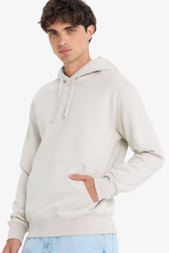 Regular Fit Kapüşonlu İçi Yumuşak Tüylü Kanguru Cepli Basic Düz Sweatshirt