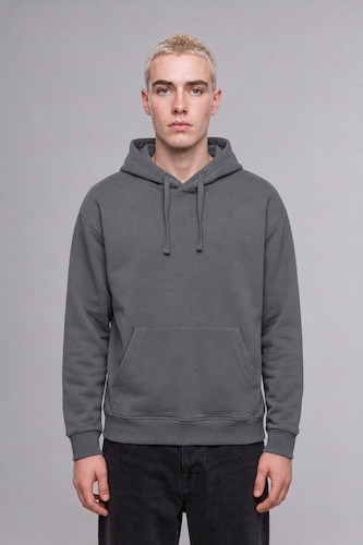Erkek Gri Regular Fit Kapüşonlu Basic Sweatshirt