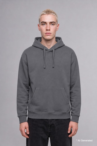 Man Grey Regular Fit Kangaroo Pocket Basic Hoodie