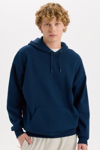 Oversize Geniş Kalıp Kapüşonlu Kanguru Cepli Basic Düz Sweatshirt
