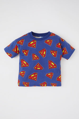 Erkek Bebek Superman Bisiklet Yaka Penye Kısa Kollu Tişört