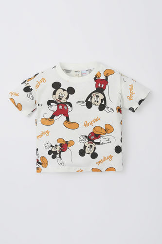 Erkek Bebek Disney Mickey & Minnie Bisiklet Yaka Kısa Kollu Penye Tişört