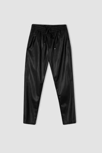 Leather joggers with online pockets