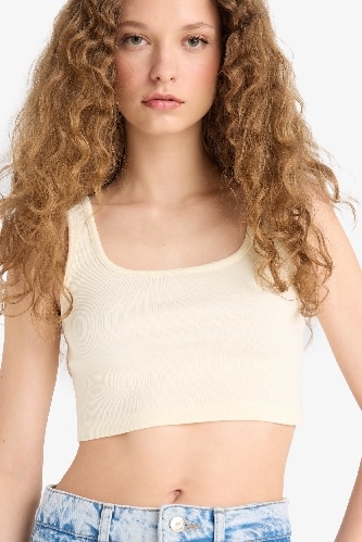 Fitted Kare Yaka Fitilli Kaşkorse Crop Atlet