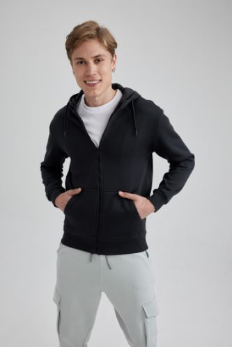 Regular Fit Kapüşonlu İçi Yumuşak Tüylü Hırka