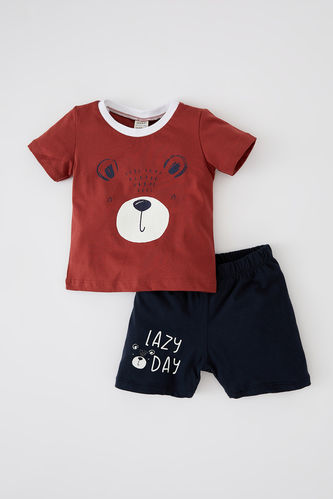 Erkek Bebek Baskılı Kısa Kollu Tişört Şort Pijama Takım