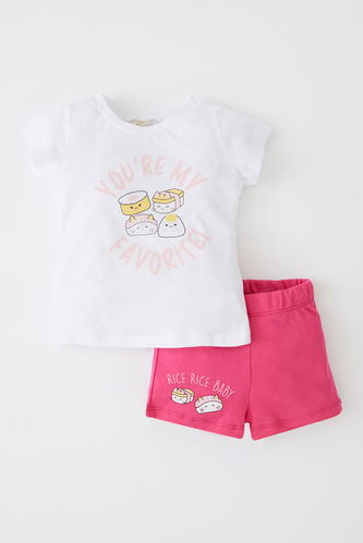 Baby Girl Short Sleeve Combed Cotton T-Shirt Shorts 2-Pack Set
