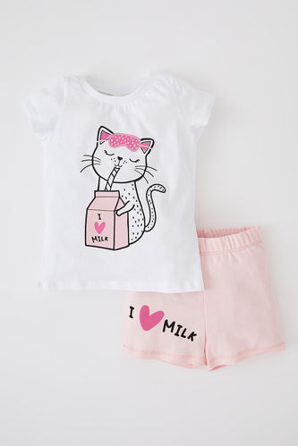 Baby Girl Printed Short Sleeved Shorts Pajamas Set