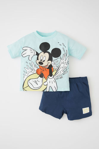 Erkek Bebek Disney Mickey & Minnie Lisanslı Regular Fit Pamuklu Kısa Kollu Tişört Şort Takım
