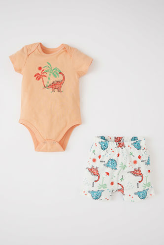 Baby Boy Newborn Short Sleeve Cotton Snap Fastener Body Shorts 2-Piece Set