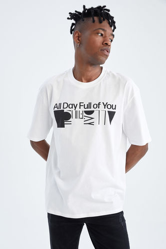 Oversize Fit Crew Neck Short Sleeve Slogan Print T-Shirt