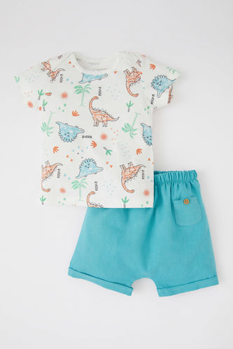 Baby Boy Newborn Dinosaur Patterned Short Sleeve T-Shirt Shorts 2-Piece Set