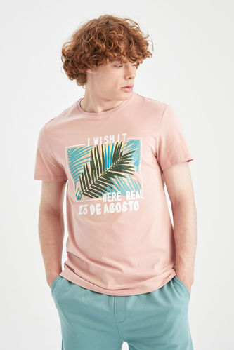 Slim Fit Short Sleeve Palm Print T-Shirt