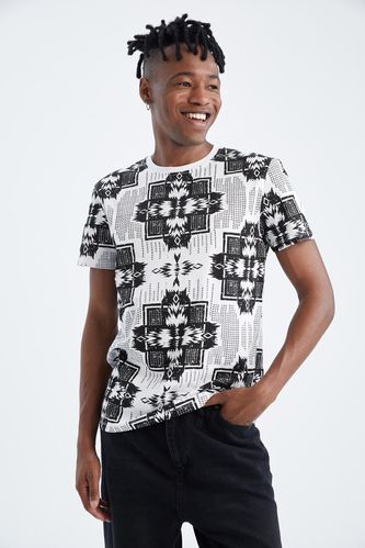 T-Shirt Slim À Manches Courtes Et İmprimé Ethnique