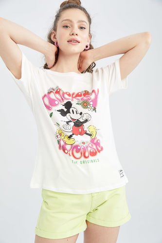 Weiß Damen Regular Fit Mickey&Minnie Lizenziertes T-Shirt aus Baumwolle  2525615