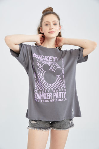 Coool Disney Mickey & Minnie Lisanslı Oversize Fit Bisiklet Yaka Baskılı Kısa Kollu Tişört