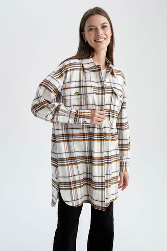 Relax Fit Checked Flannel Long Sleeve Tunic