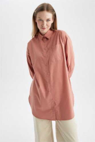 Женщины Светло-бордовый Relax Fit Poplin Long Sleeve Tunic