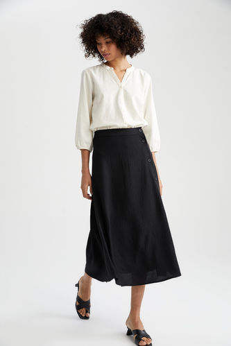 Traditional A-Line Normal Waist Button Midi Skirt