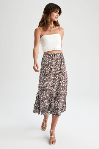 Traditional Normal Waist Floral Patterned Midi Skirt