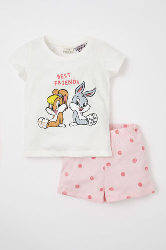 Kız Bebek Looney Tunes Lisanslı Pamuklu Kısa Kollu Şort Pijama Takım