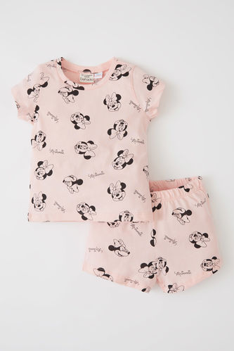 Kız Bebek Disney Mickey & Minnie Lisanslı Regular Fit Pamuklu Kısa Kollu Şort Pijama Takım