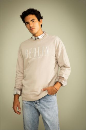 HOMME Beige Sweat- Shirt Coupe confort Col rond Manche Longue