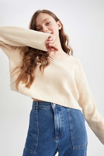 Пуловер оверсайз с V образным вырезом для женщин