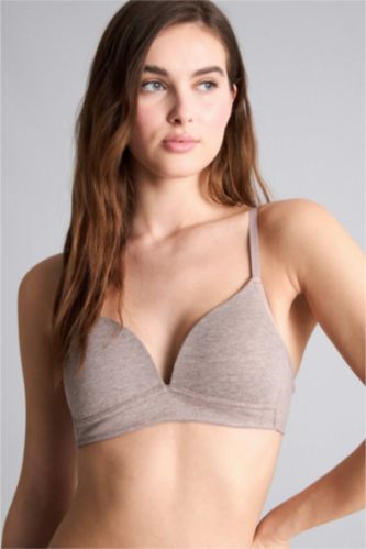 WOMAN Light Brown Melange Cotton Padded Non Wire Bra