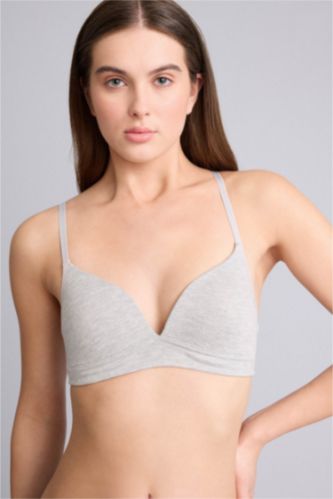 Женщины Серый меланж Fall in Love с кружевом из хлопка с чашечками с чашечками без косточек бюстгальтер