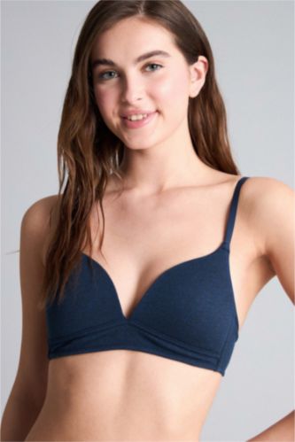 Kadın Lacivert Melanj Pamuklu Kaplı Pedli Balensiz Bra 