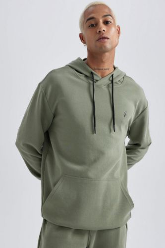 DeFactoFit Standart Fit Kapüşonlu Baskılı Ağır Kumaş Sweatshirt