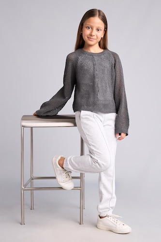 GIRLS & TEENS Light Grey Melange Girl Elastic Waist Jogger Fit Sweatpants