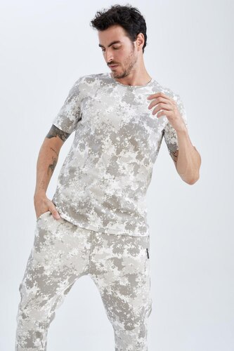 Grey Man Defacto Fit Slim Fit Patterned Short Sleeve T-Shirt 