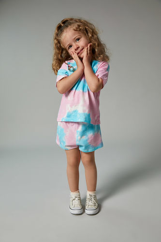 Ensemble short et t-shirt à manches courtes en coton à motifs tie-dye pour bébé fille