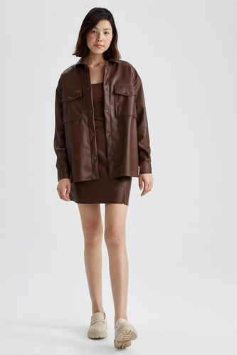 A Line Faux Leather Mini Skirt