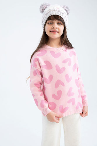 Girl Patterned Crew Neck Sweater