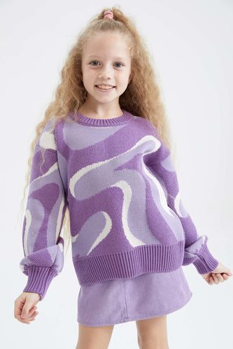 Girl Patterned Crew Neck Pullover
