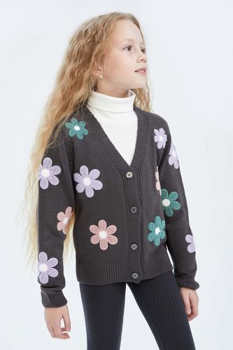 Girl Regular Fit V Neck Knitwear Cardigan