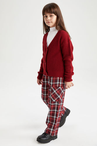 Girl Wide Leg Plaid Patterned Trousers