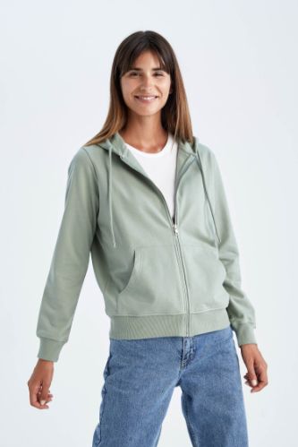 Regular Fit Kapüşonlu İnce Sweatshirt Kumaşı Hırka