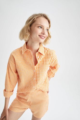 Oversize Fit Shirt Collar Wowen Fabrics Long Sleeve Shirt