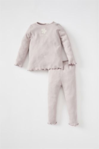 BÉBÉ FILLE Violet Ensemble t-shirt legging camisole côtelé à manches longues imprimé fleuri bébé fille