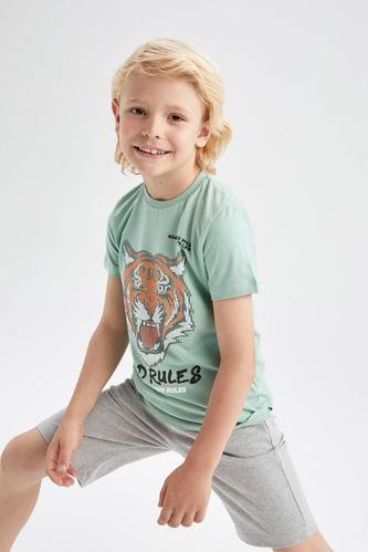 Boy Regular Fit Short Sleeve Tiger Print T-Shirt & Short Set