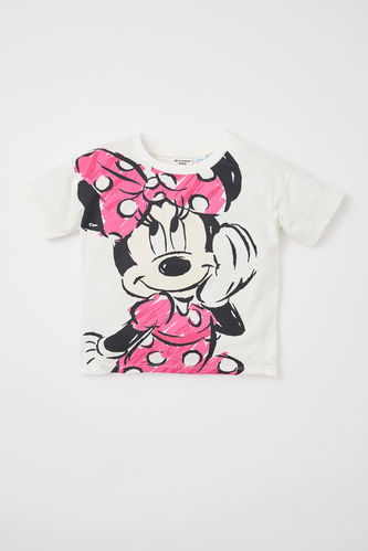Kız Bebek Disney Mickey & Minnie Bisiklet Yaka Kısa Kollu Tişört